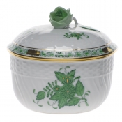 Herend Chinese Bouquet Green Sugar Coverd W/Rose(10 Oz) 4"H