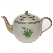 Herend Chinese Bouquet Green Tea Pot W/Rose(60 Oz) 6.5"H