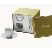 Christofle Malmaison Imperiale Platinum Coffee Cup + Saucer - Set 2