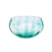 Vietri Bolla Glass Ash Blue Pleated Centerpiece - 10"