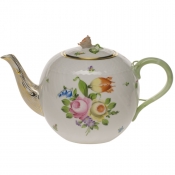 Herend Printemps Tea Pot W/Rose(60 Oz) 6.5"H