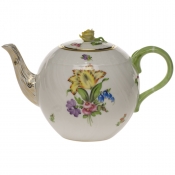 Herend Printemps Tea Pot W/Rose(36 Oz) 5.5"H