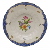 Herend Printemps Blue Border Rim Soup -9.5"Motif 03