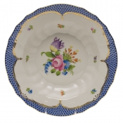 Herend Printemps Blue Border Rim Soup -9.5"Motif 04