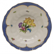 Herend Printemps Blue Border Rim Soup -9.5" Motif 06