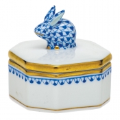 Herend Petite Octagonal Box w/ Bunny  - Sapphire