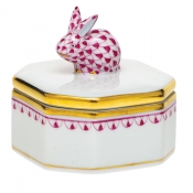 Herend Petite Octagonal Box w/ Bunny - Raspberry