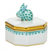 Herend Petite Octagonal Box w/ Bunny - Green