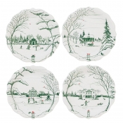 Juliska Country Estate Winter Frolic Evergreen Party Plates Assorted Set/4