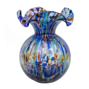 Vietri Hibiscus Glass Carnevale Medium Fluted Vase - 10"