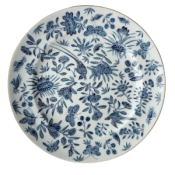 Mottahedeh Sacred Bird and Butterfly Blue Dessert Plate - 8.5"
