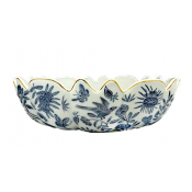 Mottahedeh Sacred Bird + Butterfly Blue Scalloped Bowl - 10.5"