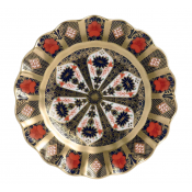 Royal Crown Derby Old Imari Solid Gold Band Fluted Dessert Plate - 8.6"