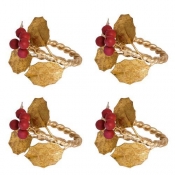 Juliska Forest Walk Holly with Berries Napkin Ring Set/4 - Multi