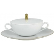 Raynaud Monceau - Gold Cream Soup COVERED SOUP CUP + SAUCER