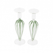 Vietri Nuovo Stripe Green Candlesticks - Set of 2