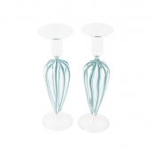 Vietri Nuovo Stripe Teal Candlesticks - Set of 2