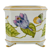 Anna Weatherley Purple Blue Flower w Yellow/ Green Butterfly Square Cachepot