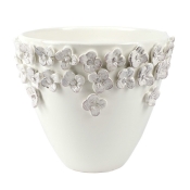 Vietri Rustic Garden White Flower Medium Cachepot