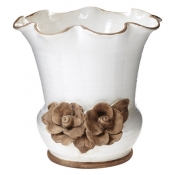 Vietri Rustic Garden White Scalloped Planter w/ Flowers