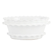 Vietri Rustic Garden White Ruffle Oval Planter