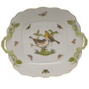 Herend Rothschild Bird Square Cake Plate W/Handles9