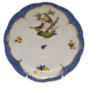Herend Rothschild Bird Blue Border Tea Saucer - Motif 08 6"D