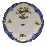 Herend Rothschild Bird Blue Border Tea Saucer - Motif 09 6"D