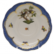 Herend Rothschild Bird Blue Border Tea Saucer - Motif 11 6"D