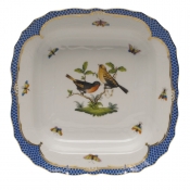 Herend Rothschild Bird Blue Border Square Fruit Dish11"Sq