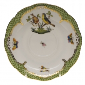 Herend Rothschild Bird Green Border Tea Saucer - Motif 07 6"D