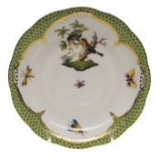 Herend Rothschild Bird Green Border Tea Saucer - Motif 10 6"D