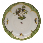 Herend Rothschild Bird Green Border Tea Saucer - Motif 11 6"D