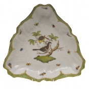 Herend Rothschild Bird Green Border Triangle Dish 9.5"L
