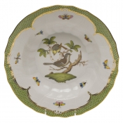 Herend Rothschild Bird Green Border Rim Soup - Motif 01 9.5"D