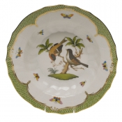 Herend Rothschild Bird Green Border Rim Soup - Motif 12 9.5"D
