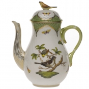 Herend Rothschild Bird Green Border Coffee Pot W/Bird(36 Oz) 8.5