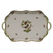 Herend Rothschild Bird Brown Border Rec Tray W/Branch Handles18"