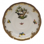 Herend Rothschild Bird Brown Border Tea Saucer - Motif 02 6"D