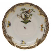 Herend Rothschild Bird Brown Border Tea Saucer - Motif 03 6"D
