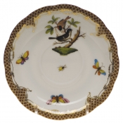 Herend Rothschild Bird Brown Border Tea Saucer - Motif 04 6"D