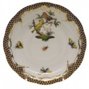 Herend Rothschild Bird Brown Border Tea Saucer - Motif 06 6"D