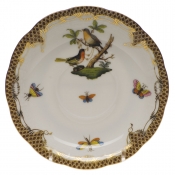 Herend Rothschild Bird Brown Border Tea Saucer - Motif 08 6"D