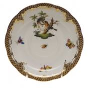 Herend Rothschild Bird Brown Border Tea Saucer - Motif 10 6"D