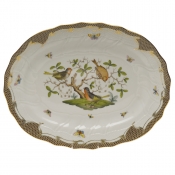 Herend Rothschild Bird Brown Border Platter17"L X 12.5"W