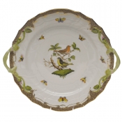 Herend Rothschild Bird Brown Border Chop Plate W/Handles12"D