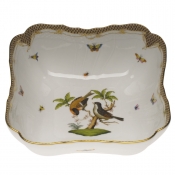 Herend Rothschild Bird Brown Border Square Salad Bowl 10"Sq