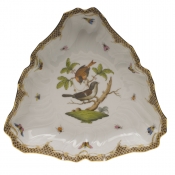 Herend Rothschild Bird Brown Border Triangle Dish 9.5"L