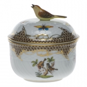Herend Rothschild Bird Brown Border Covered Sugar w /Bird (6 oz)