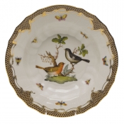 Herend Rothschild Bird Brown Border Rim Soup - Motif 05 9.5"D